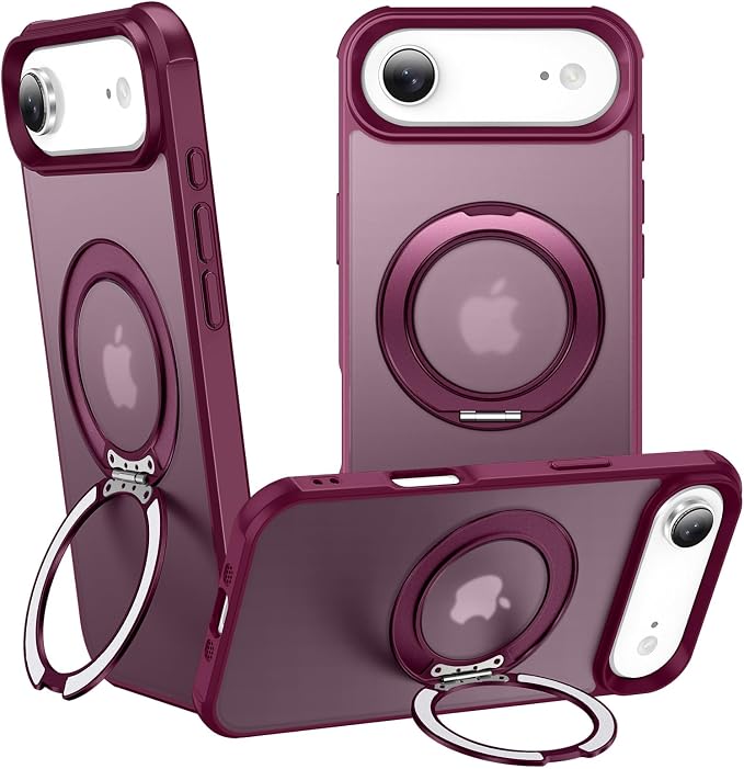 360° Magnetic Swivel Ring for iPhone 17 air case, Built-in Metal Stand and Ring Holder, Magsafe Compatible, Military Grade Protection, Shock and Vibration Resistant - Wine Red