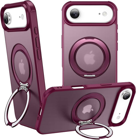 360° Magnetic Swivel Ring for iPhone 17 air case, Built-in Metal Stand and Ring Holder, Magsafe Compatible, Military Grade Protection, Shock and Vibration Resistant - Wine Red
