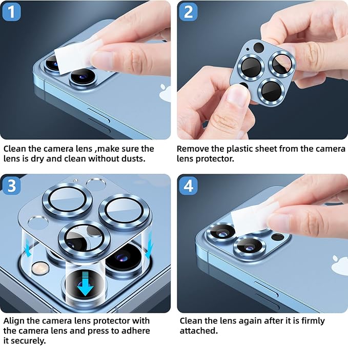Korecase 2 Pack Designed for iPhone 13 Pro & iPhone 13 Pro Max Camera Lens Protector Metal Tempered Glass Camera Cover,Whole Piece 9H Strong Stickiness Rear Camera Lens Case Friendly - Black