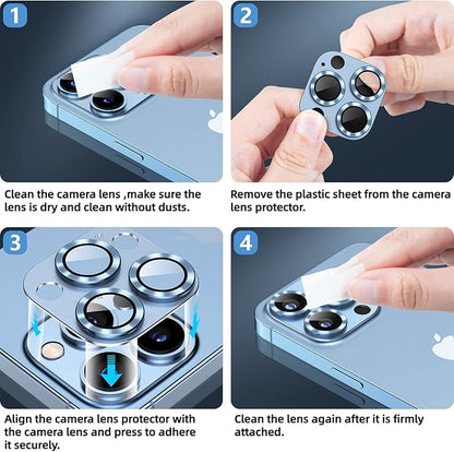 Korecase 2 Pack Designed for iPhone 13 Pro & iPhone 13 Pro Max Camera Lens Protector Metal Tempered Glass Camera Cover,Whole Piece 9H Strong Stickiness Rear Camera Lens Case Friendly - Black