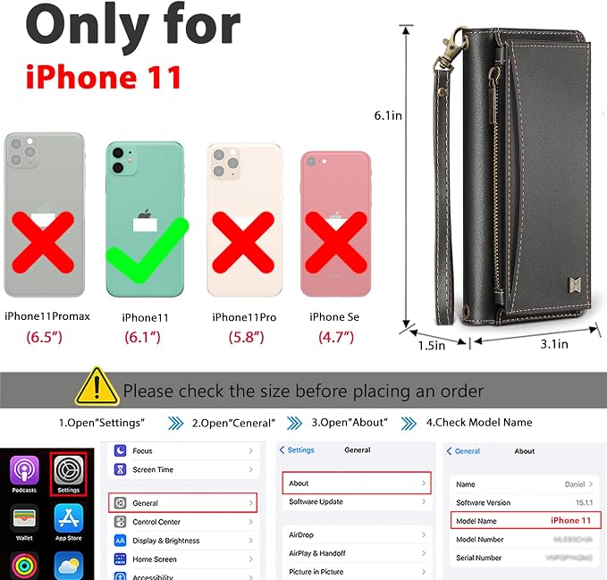 Wallet Case for iPhone 11 with Card Holder/Crossbody Wallet/Strap| RFID Blocking | Magnetic | Kickstand | Detachable | PU Leather Phone Case for iPhone 11,6.1 in,Black