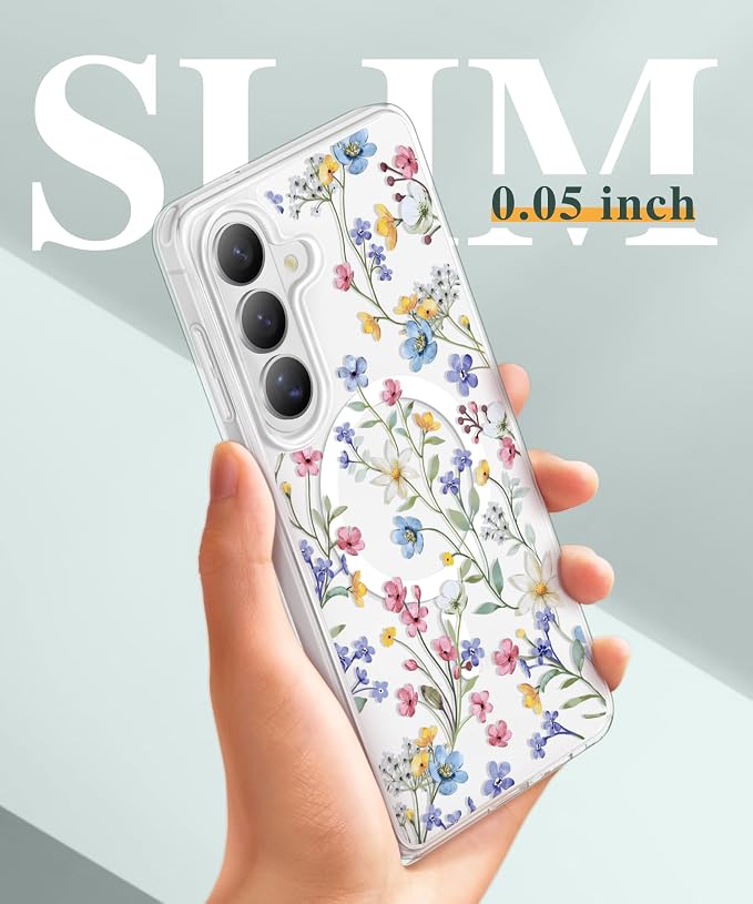 GVIEWIN for Samsung Galaxy S26 Plus Case Compatible with MagSafe, Clear Floral Shockproof Protective Women Phone Case, Non-Yellowing, Screen&Camera Lens Protector for S26 Plus 6.7",Floret/Colorful