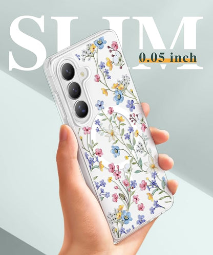 GVIEWIN for Samsung Galaxy S26 Plus Case Compatible with MagSafe, Clear Floral Shockproof Protective Women Phone Case, Non-Yellowing, Screen&Camera Lens Protector for S26 Plus 6.7",Floret/Colorful