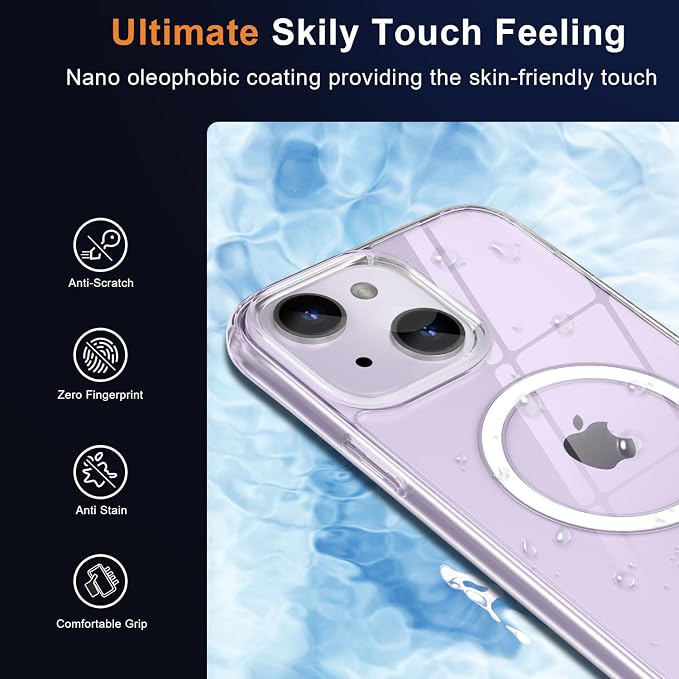 MOCCA Strong Magnetic for iPhone 13 Case Clear, [Anti Yellowing][Compatible with Magsafe][Screen Protector+Camera Lens Protector] Slim Shockproof Protective Case for iPhone 13 Phone Case 6.1", Clear