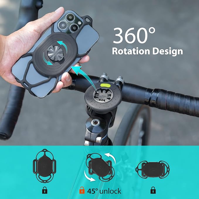 Bone Bike Tie Connect Kit 2, Bike Cell Phone Mount for Stem, Detachable & 360° Rotatable Silicone Holder with Shock-Absorbing Design, Cycling Phone Holder for Most Smartphones (Stem - Quick Release)