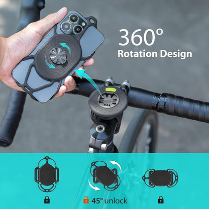 Bone Bike Tie Connect Kit 2, Bike Cell Phone Mount for Stem, Detachable & 360° Rotatable Silicone Holder with Shock-Absorbing Design, Cycling Phone Holder for Most Smartphones (Stem - Quick Release)