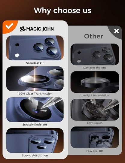 MAGIC JOHN 2 Pack Camera Lens Protector for iPhone 17 Pro Max, Full Coverage, Metal Aluminum Alloy Camera Lens Film, HD Clear, Scratch Resistant, Case-Friendly, Blue