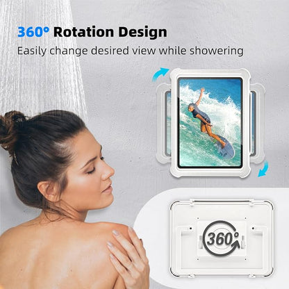 Shower Tablet Holder with HD&Touchable Screen, Anti-Fog Waterproof iPad Shower Mount, 2 Placement Modes, Compatible with iPad iPhone Tablet Under 11 in,White