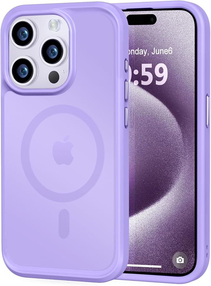 MOCCA Strong Magnetic for iPhone 15 Pro Case, [Compatible with Magsafe][13FT Military Drop Protection] Slim Translucent Matte Shockproof Case for iPhone 15 Pro Phone Case 6.1'', Light Purple