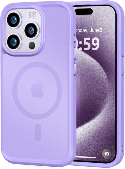 MOCCA Strong Magnetic for iPhone 15 Pro Case, [Compatible with Magsafe][13FT Military Drop Protection] Slim Translucent Matte Shockproof Case for iPhone 15 Pro Phone Case 6.1'', Light Purple