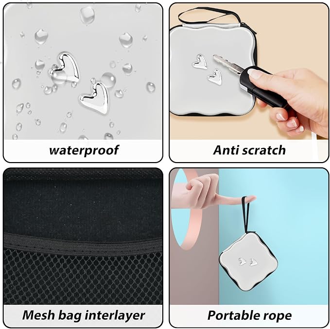 CameCosy DIY Phone Charger Storage Case Cover Sets for iPhone with Cable Protector Earphone Wire Saver, Unique Travel Storage Bag, Cute Cable Charger Protector Cord Organizer (Silver Heart)