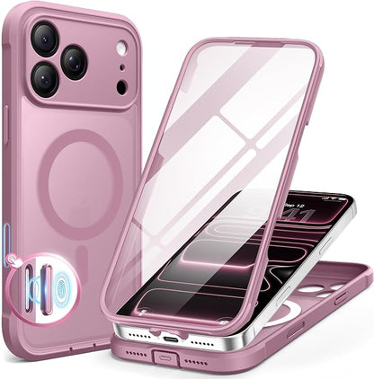 BERFY for iPhone 17 Pro Case, Compatible with MagSafe, Built-in Glass Screen Protector, Camera Protection, Shockproof Full Body Phone case 6.3", Translucent Palevioletred