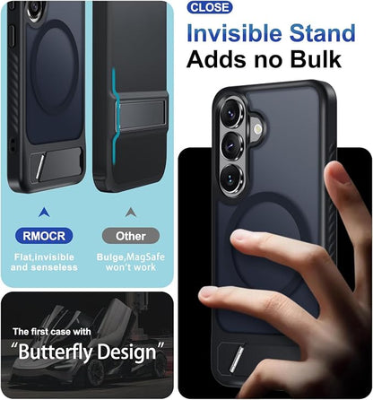 RMOCR for Samsung Galaxy S26+ Plus Case with Screen Protector+Lanyard Wrist Strap,Magnetic Translucent Matte Rugged Slim Phone Cover Built in Invisible Kickstand [Fit for MagSafe],2026 Black
