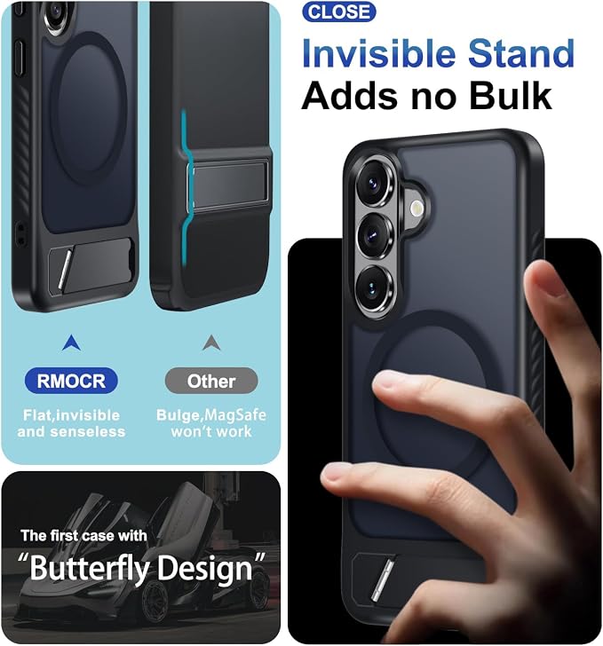 RMOCR for Samsung Galaxy S26 Case with Screen Protector+Lanyard Wrist Strap,Magnetic Translucent Matte Rugged Slim Phone Cover Built in Invisible Kickstand [Fit for MagSafe],2026 Black
