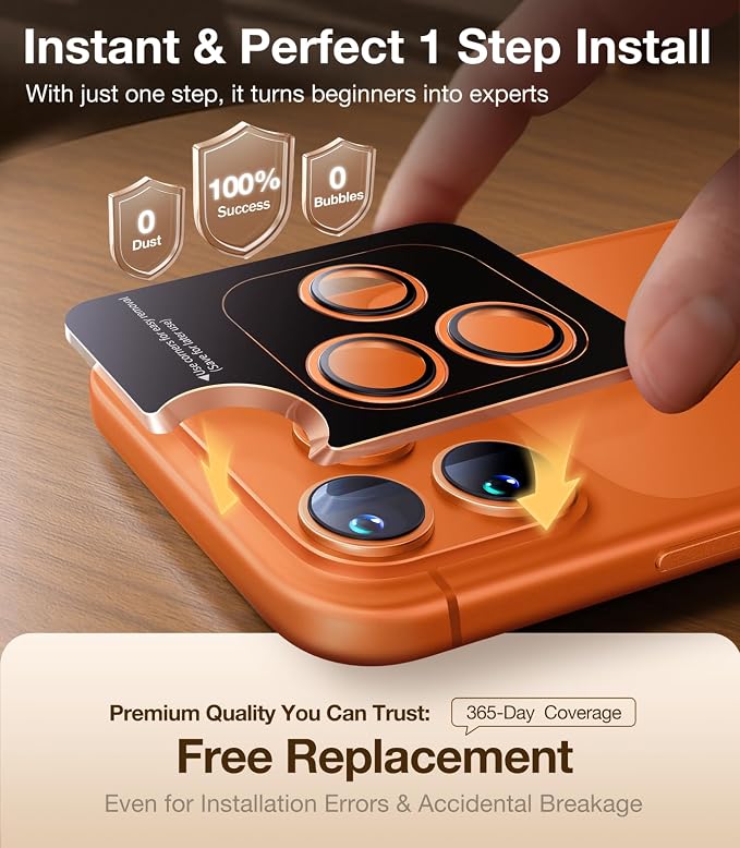UltraGlass UNBREAK 9H+ Glass for iPhone 17 Pro Max/17 Pro Camera Protector [NO.1 Military Grade Shatterproof] iPhone 17 Pro Max Camera Lens Protector, 17 Pro Lens Cover, Case Friendly, Cosmic Orange