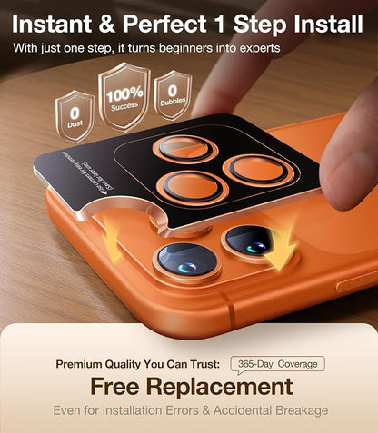 UltraGlass UNBREAK 9H+ Glass for iPhone 17 Pro Max/17 Pro Camera Protector [NO.1 Military Grade Shatterproof] iPhone 17 Pro Max Camera Lens Protector, 17 Pro Lens Cover, Case Friendly, Cosmic Orange