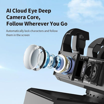 AI Tracking Gimbal Stabilizer for SmartiPhone - 360° Auto Face Follow, Bluetooth Remote, Anti-Shake Tripod for Vlogging/Live Stream, Metal Bracket with Gesture Control