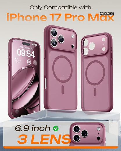 TOCOL for iPhone 17 Pro Max Case, Compatible with Magsafe Charger, Full Camera Protection, Translucent Matte for iPhone 17 Pro Max Phone Case 6.9 inch (Plume)