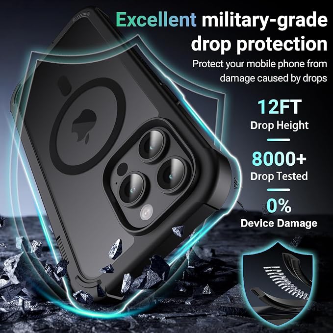 jaroco Magnetic for iPhone 14 Pro Case, [Compatible with MagSafe][Military Grade Drop Protection][Heavy Duty Protection][Non-Slip][Shockproof] 2-Layer Durable Bumper Phone Case 6.1''-Black