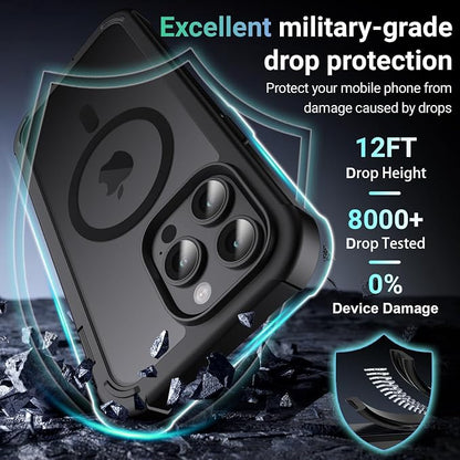 jaroco Magnetic for iPhone 14 Pro Case, [Compatible with MagSafe][Military Grade Drop Protection][Heavy Duty Protection][Non-Slip][Shockproof] 2-Layer Durable Bumper Phone Case 6.1''-Black