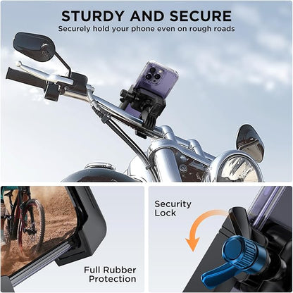 Miracase Bike Phone Holder, [Support Video Recording] Motorcycle Phone Mount, [Quick Lock] Bicycle Phone Mount Handlebar Cell Phone Clamp for Scooter, Friendly Compatible with iPhone Samsung