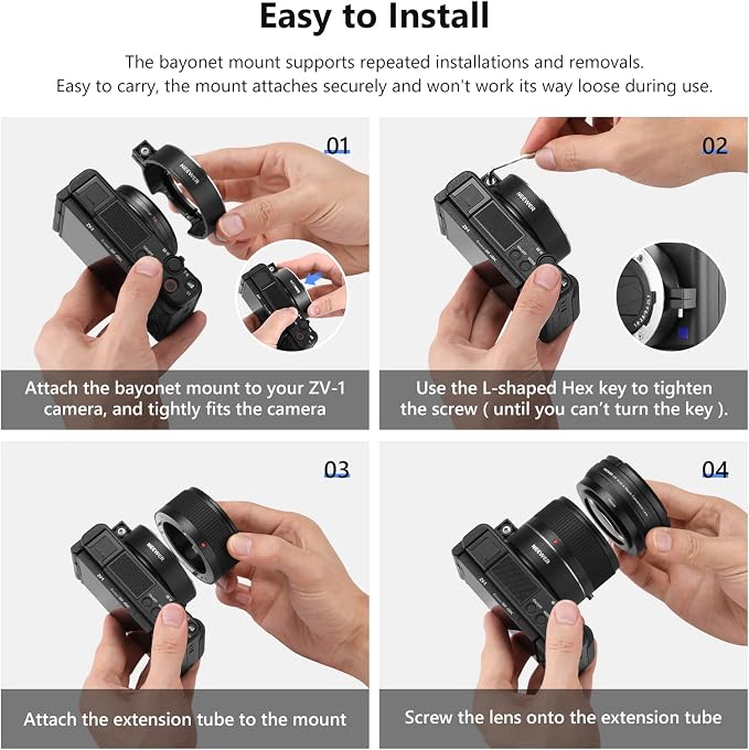NEEWER Wide Angle Lens Compatible with Sony ZV1 Camera, 2 in 1 18mm HD Wide Angle & 10x Macro Additional Lens with Extension Tube, Bayonet Mount Lens Adapter, Cleaning Cloth (Black Frame)