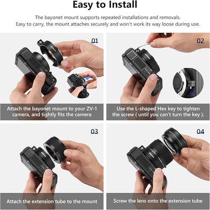 NEEWER Wide Angle Lens Compatible with Sony ZV1 Camera, 2 in 1 18mm HD Wide Angle & 10x Macro Additional Lens with Extension Tube, Bayonet Mount Lens Adapter, Cleaning Cloth (Black Frame)