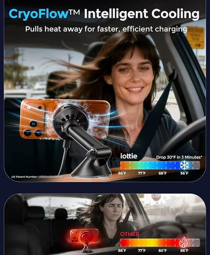 iOttie Velox Pro Qi2.2 25W Fast Charging Magnetic Wireless Car Charger, Dash & Windshield Mount, Built-in Fan Cooling, for iPhone 12/13/14/15/16/17, USB-C Cable & 45W Car Charger Included