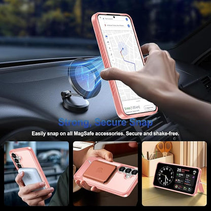 RMOCR for Samsung Galaxy S25 Plus Case with Screen Protector+Lanyard Wrist Strap,Magnetic Translucent Matte Rugged Slim Phone Cover Built in Invisible Kickstand [Fit for MagSafe],2025 Cute Pink