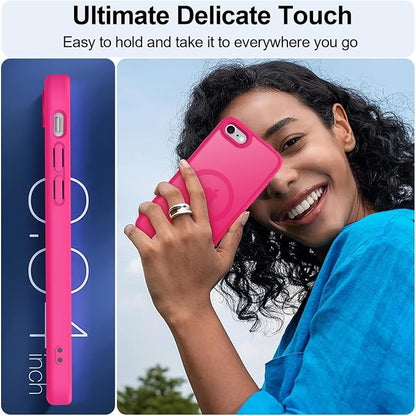 MOCCA Strong Magnetic for iPhone SE Case 2022/iPhone SE 2020 Case/iPhone 7 Case/iPhone 8 Case [Compatible with Magsafe] Slim Thin Translucent Matte Protective Cover Phone Case 4.7'', Hot Pink