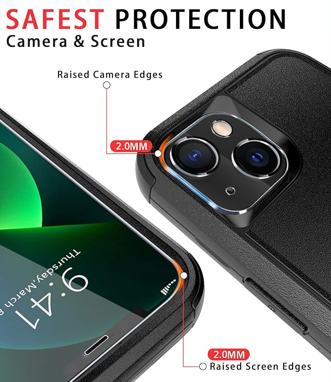 Diverbox for iPhone 13 Case [Shockproof] [Dropproof] [Tempered Glass Screen Protector + Camera Lens Protector],Heavy Duty Protection Phone Case Cover for Apple iPhone 13 (Black)