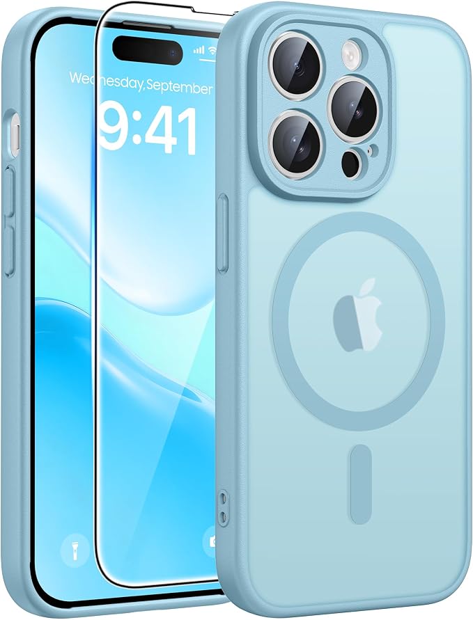 FNTCASE for iPhone 14 Pro Case: [Compatible with Magsafe] Translucent Matte Cases with [Full Camera Protection] [Screen Protector] Military Grade Shockproof Protective Phone Cover - Teal