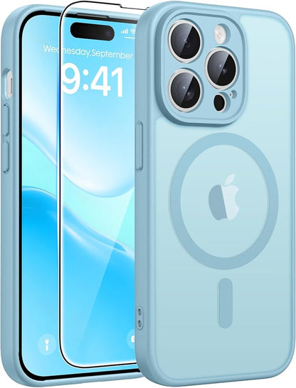 FNTCASE for iPhone 14 Pro Case: [Compatible with Magsafe] Translucent Matte Cases with [Full Camera Protection] [Screen Protector] Military Grade Shockproof Protective Phone Cover - Teal