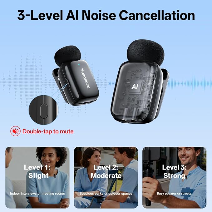2 Sets Mini Wireless Microphone for iPhone ipad Android, Noise Reduction and Mute, 33h Charging Case, AI Voice Changer, Mini Lapel Mic for Video Recording, Vlogging, YouTube