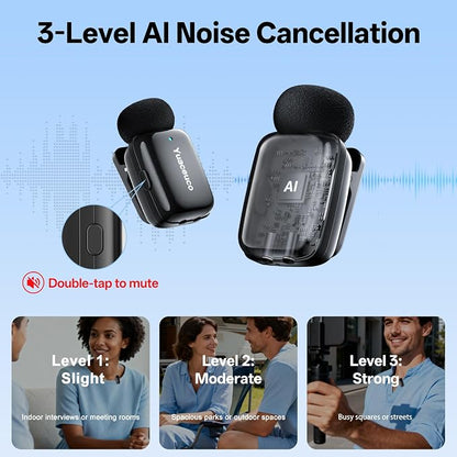 2 Sets Mini Wireless Microphone for iPhone ipad Android, Noise Reduction and Mute, 33h Charging Case, AI Voice Changer, Mini Lapel Mic for Video Recording, Vlogging, YouTube