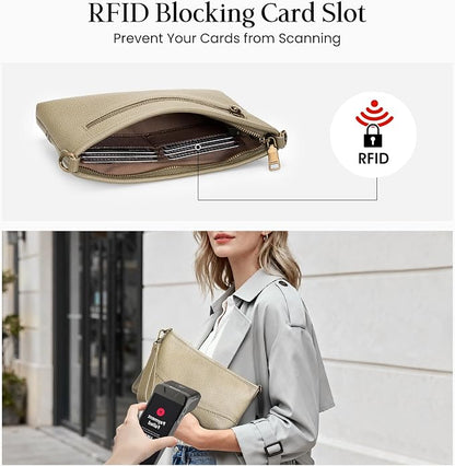 befen Genuine Leather Wristlet Wallet for Women Soft RFID Leather Clutch Purse with Built in Wallet Trendy Crossbody Bag