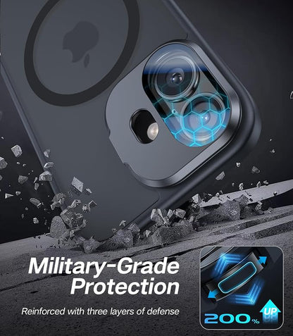 [Upgraded] for iPhone 16 Case with Camera Cover Stand [Fit for MagSafe][9H Camera Lens Protector] Mil-Grade Protection Translucent Matte Silicone Magnetic iPhone 16 Phone Case, Black