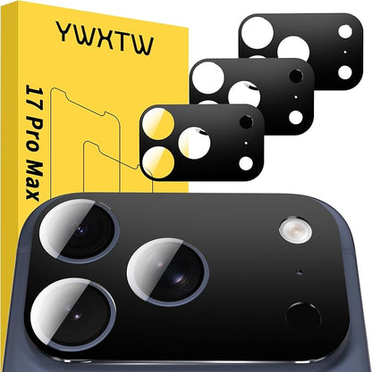 YWXTW [0 Bubbles for iPhone 17 Pro Max Camera Protector, Full Coverage Tempered Glass Lens Screen Protector for iPhone 17 Pro Max Accessories, Case Friendly, HD Clear, 3 Pack (Black)