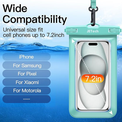 JETech Waterproof Phone Pouch, 2 Pack Water Proof Case for iPhone 17e 17 16e 16 15 14 Air Pro Max Plus, Galaxy S26 S25 Ultra, Pixel 10 Series and Others up to 7.2 Inch, IPX8 Dry Bag (Black+Green)