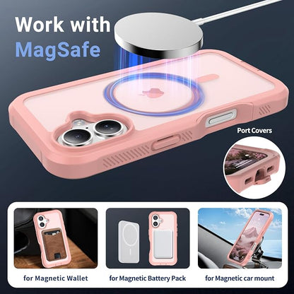 jaroco Magnetic for iPhone 17 Case, [Compatible with MagSafe][Military Grade Drop Protection][Heavy Duty Protection][Non-Slip][Shockproof] 2-Layer Durable Bumper Phone Case 6.3''-Pink