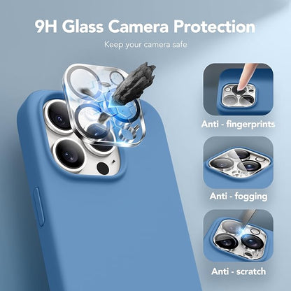 GONEZ for iPhone 15 Pro Max Case Silicone, Compatible with Magsafe, Camera Protector + Screen Protector, Soft Anti-Scratch Microfiber Lining, Liquid Silicone Shockproof Phone Cover, Lake Blue