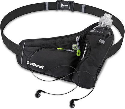 Labeol Waist Pack, Waterproof Hydration Belt with Water Bottle Holder, Adjustable Fanny Pack for Running, Hiking, Walking, Cycling, Black