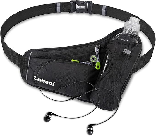Labeol Waist Pack, Waterproof Hydration Belt with Water Bottle Holder, Adjustable Fanny Pack for Running, Hiking, Walking, Cycling, Black