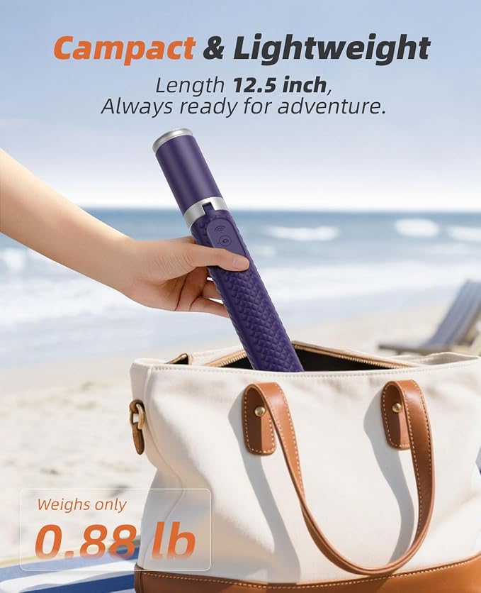 Phone Tripod & Selfie Stick with Remote, Portable, Lightweight for Video Recording Vlog, Extendable Travel Tripod Stand Compatible with iPhone Android, Purple, 62"