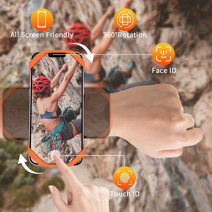 3in1 Phone Holder for Running,Arm Band/Wrist Holder/Bike Mount,Phone Armbands 360° Rotation & Detachable Fit All 4.5-7" Phone for iPhone 17/16/15/Pro/14/13/12/mini/Pro Max/XS/XR (Orange)