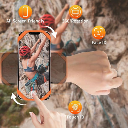 3in1 Phone Holder for Running,Arm Band/Wrist Holder/Bike Mount,Phone Armbands 360° Rotation & Detachable Fit All 4.5-7" Phone for iPhone 17/16/15/Pro/14/13/12/mini/Pro Max/XS/XR (Orange)
