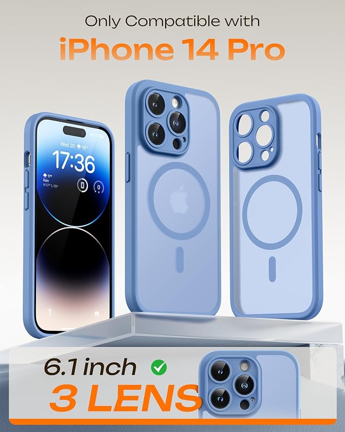 TOCOL for Phone 14 Pro Case, Compatible with Magsafe Charger, Full Camera Protection, Drop Protection, Translucent Matte Phone Case for iPhone 14 Pro 6.1 inch (Light Blue)
