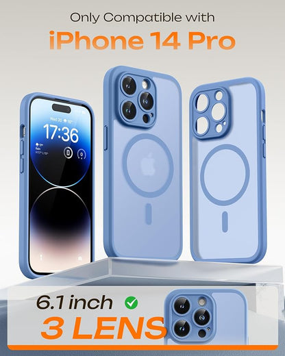 TOCOL for Phone 14 Pro Case, Compatible with Magsafe Charger, Full Camera Protection, Drop Protection, Translucent Matte Phone Case for iPhone 14 Pro 6.1 inch (Light Blue)