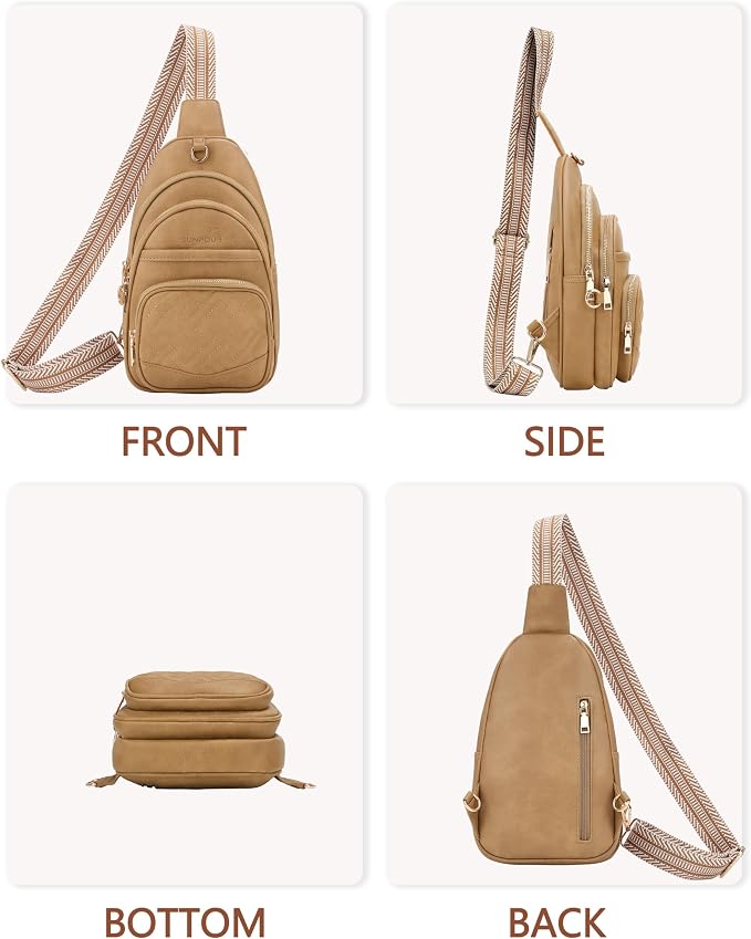 Anti Theft Crossbody Bags for Women, RFID Vegan Leather Sling Purse for Travel, Chest Bag, Cross Body Purses & Fanny Packs(Camel) | Multi-Pocket, 8 RFID Card Slots, Structured bag, Quilted Design