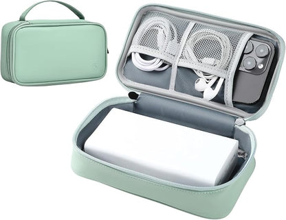 Portable Charger Organizer Travel Case Shockproof Power Bank case for Anker/Jackery/RAV/20000/30000mAh Power Bank Leather Electronic Case for PowerCore(Light Green, Single Layer-Large)